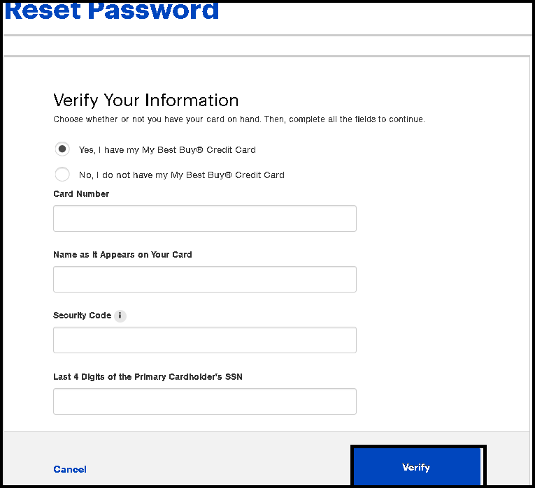 Best Buy Credit Card reset password