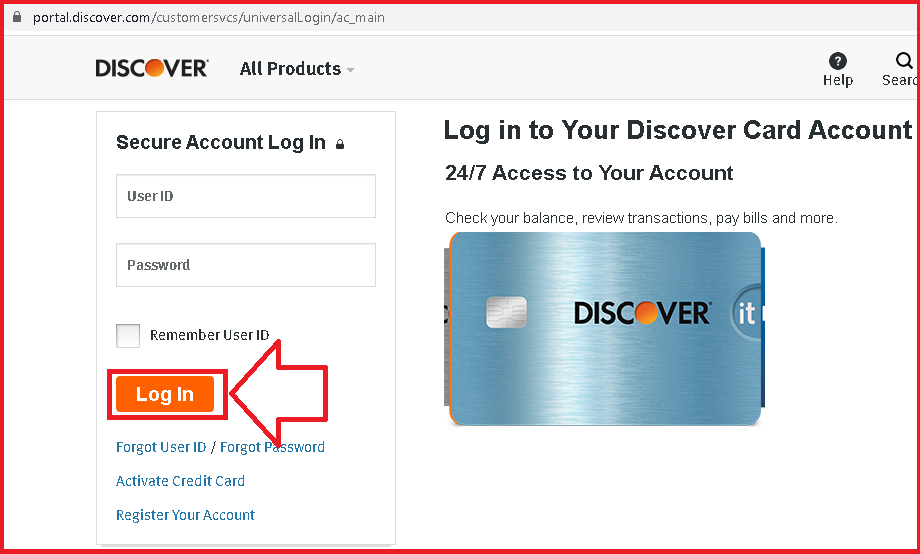 discover student credit card login