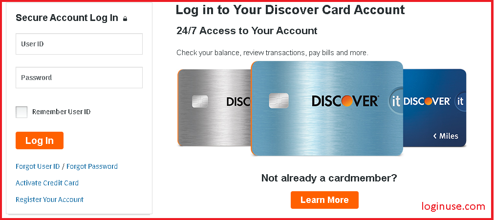 discover student credit card login